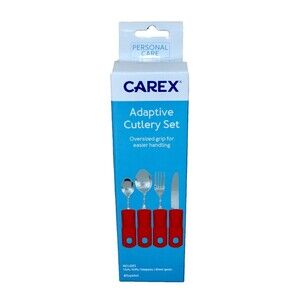 (Set of 4) Carex Adaptive Cutlery Set Red Oversized Bendable Utensils in Box